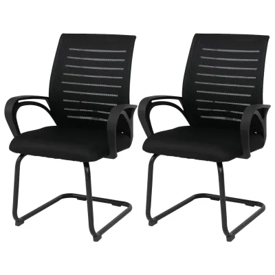 2er-Set Konferenzstuhl MCW-K51, Besucherstuhl Freischwinger, Stoff/Textil (250g/m²) MVG ~ schwarz, Gestell schwarz