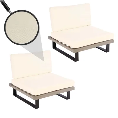 2er-Set Lounge-Sessel MCW-H54, Garten-Sessel, Spun Poly Akazie Holz FSC-zertifiziert Alu ~ grau, Polster cremeweiß