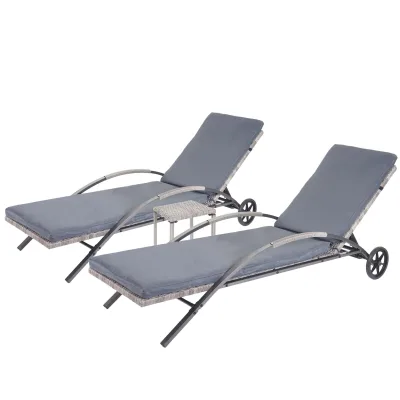 2er-Set Sonnenliege MCW-E27, Relaxliege Gartenliege, Poly-Rattan ~ grau Kissen dunkelgrau