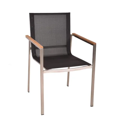 Gardenson Gartenstuhl-Set Schwarz, Silber, Teak 58x86x55 cm