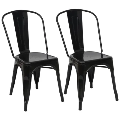 2er-Set Stuhl MCW-A73, Bistrostuhl Stapelstuhl, Metall Industriedesign stapelbar ~ schwarz
