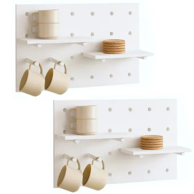 2er-Set Wandpaneel MCW-P24, Wanddekoration Wandregal Steckboard, 4 Ebenen Aufhängung 60x40cm MVG ~ weiß