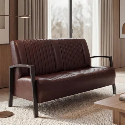 2er Sofa MCW-H10, Couch Zweisitzer, Metall Kunstleder Industrie-Design ~ vintage braun