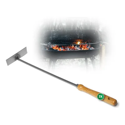 2x Aschekratzer mit Holzgriff Schürhaken Kohleschieber Feuerkratzer Glutschieber Kaminzubehör Kaminbesteck Stocheisen (2, Aschenkratzer)