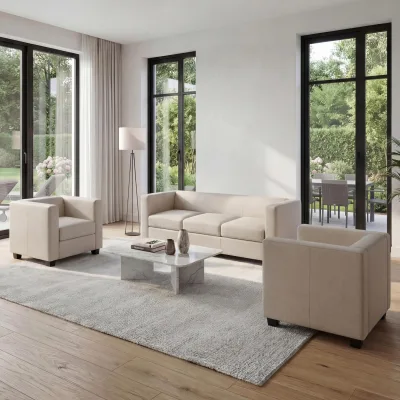 3-1-1 Couchgarnitur Lille, Kunstleder ~ creme
