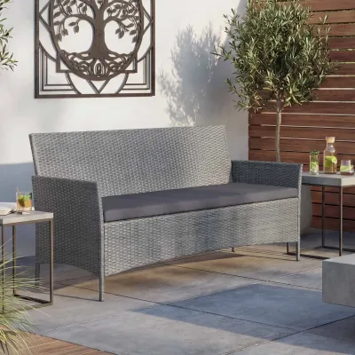 3-Sitzer Poly-Rattan Gartenbank Hamar, Sitzbank ~ grau, Kissen anthrazit