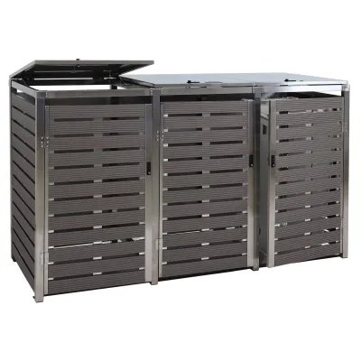 3er Mülltonnenverkleidung MCW-K14, Mülltonnenbox, 120x200x85cm WPC Edelstahl 104kg ~ anthrazit
