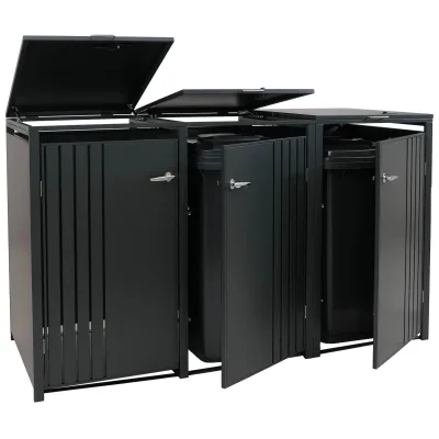 3er-Mülltonnenverkleidung MCW-O67, Mülltonnenbox mit Deckel, Metall 122x200x84cm 83kg ~ verzinkt anthrazit