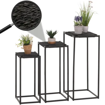 3er-Set Blumentisch MCW-N70, Beistelltisch Tisch Blumenständer Ablage, stapelbar, Metall Papierseil ~ anthrazit