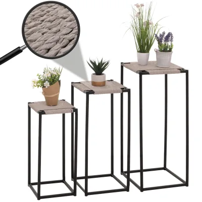 3er-Set Blumentisch MCW-N70, Beistelltisch Tisch Blumenständer Ablage, stapelbar, Metall Papierseil ~ grau