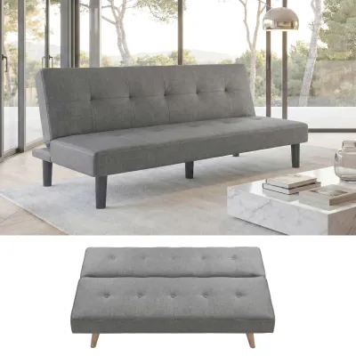 3er-Sofa MCW-G11, Couch Schlafsofa Gästebett Bettsofa Klappsofa, Schlaffunktion 195cm ~ Stoff/Textil, grau