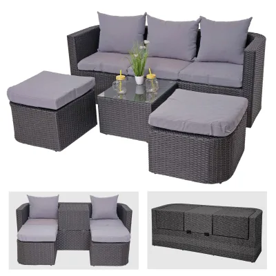 3in1-Garnitur MCW-J37, Garten-/Lounge-Set Sonneninsel, Spun Poly Poly-Rattan MVG ~ anthrazit, Kissen hellgrau