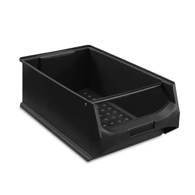 4 Sichtlagerboxen 5.1 leitfähig (ESD) in Schwarz mit Griffstange, TxBxH Außen 500x300x200 mm, Innen 425x270x190 mm, 21,80 Liter - Gewerbe & Handwerk