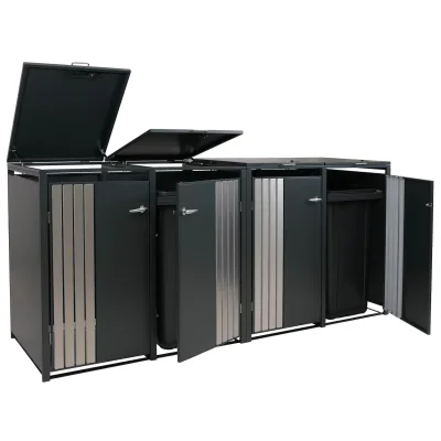 4er-Mülltonnenverkleidung MCW-O67, Mülltonnenbox mit Deckel, Metall 122x264x84cm 104kg ~ anthrazit Edelstahl