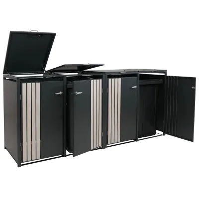 4er-Mülltonnenverkleidung MCW-O67, Mülltonnenbox mit Deckel, Metall 122x264x84cm 104kg ~ anthrazit Holzoptik hell