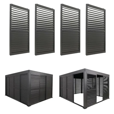 4er-Set Aluminium Schiebetür für Pergola MCW-L46, Terrassenüberdachung, Lamellenpaneel Modul, 206x369cm ~ anthrazit