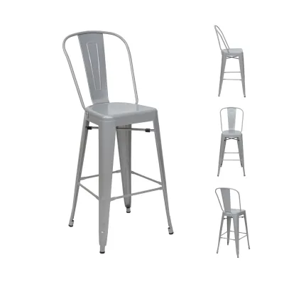 4er-Set Barhocker MCW-A73, Barstuhl Tresenhocker mit Lehne, Metall Industriedesign ~ grau