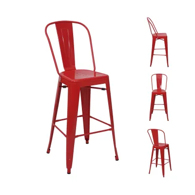 4er-Set Barhocker MCW-A73, Barstuhl Tresenhocker mit Lehne, Metall Industriedesign ~ rot