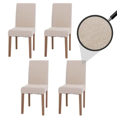 4er-Set Esszimmerstuhl Littau, Stuhl Küchenstuhl Hochlehner, Stoff/Textil Chenille Holz ~ creme, naturfarbene Beine