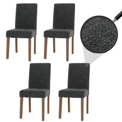 4er-Set Esszimmerstuhl Littau, Stuhl Küchenstuhl Hochlehner, Stoff/Textil Chenille Holz ~ dunkelgrau, naturfarbene Beine