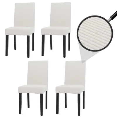 4er-Set Esszimmerstuhl Littau, Stuhl Küchenstuhl Hochlehner, Stoff/Textil Cord Holz ~ creme, dunkle Beine