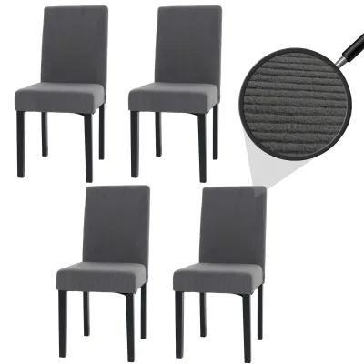 4er-Set Esszimmerstuhl Littau, Stuhl Küchenstuhl Hochlehner, Stoff/Textil Cord Holz ~ dunkelgrau, dunkle Beine
