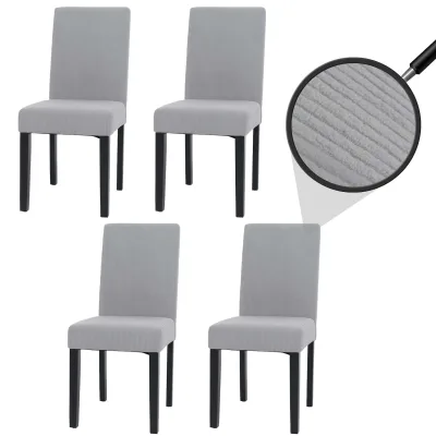 4er-Set Esszimmerstuhl Littau, Stuhl Küchenstuhl Hochlehner, Stoff/Textil Cord Holz ~ hellgrau, dunkle Beine