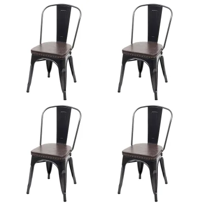 4er-Set Esszimmerstuhl MCW-H10e, Küchenstuhl Stuhl, Chesterfield Metall Kunstleder Industrial Gastronomie ~ schwarz-braun