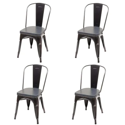 4er-Set Esszimmerstuhl MCW-H10e, Küchenstuhl Stuhl, Chesterfield Metall Kunstleder Industrial Gastronomie ~ schwarz-grau