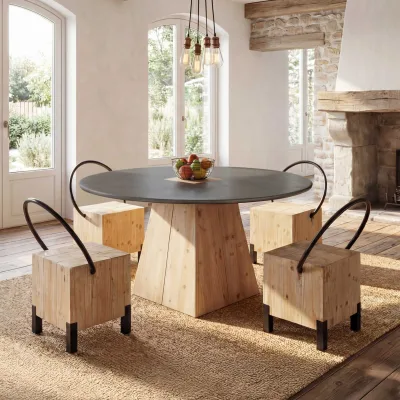 4er-Set Esszimmerstuhl MCW-L76, Besucherstuhl Hocker, Industrial Metall Massiv-Holz MVG-zertifiziert, natur