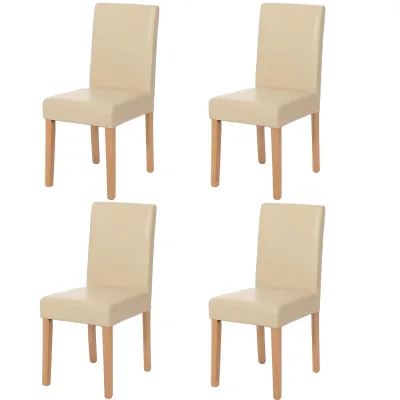 4er-Set Esszimmerstuhl Stuhl Küchenstuhl Littau ~ Leder, creme helle Beine