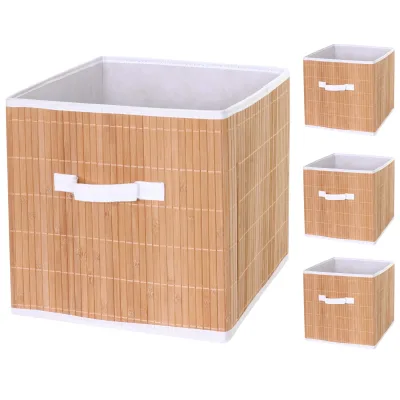 4er-Set Faltbox MCW-C21, Korb Aufbewahrungskorb Ordnungsbox Sortierbox Aufbewahrungsbox, Bambus 32x32x32cm ~ naturfarben