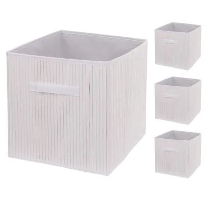 4er-Set Faltbox MCW-C21, Korb Aufbewahrungskorb Ordnungsbox Sortierbox Aufbewahrungsbox, Bambus 32x32x32cm ~ weiß