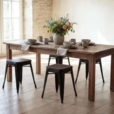 4er-Set Hocker MCW-A73 inkl. Holz-Sitzfläche, Metallhocker Sitzhocker, Metall Industriedesign stapelbar ~ schwarz