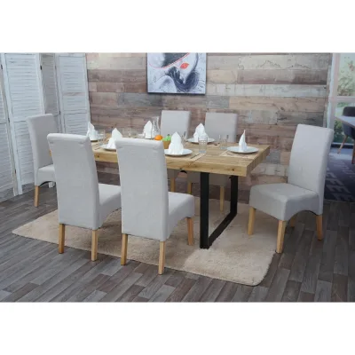 6er-Set Esszimmerstuhl Crotone, Küchenstuhl Stuhl, Stoff/Textil MVG-zertifiziert ~ creme beige, helle Beine