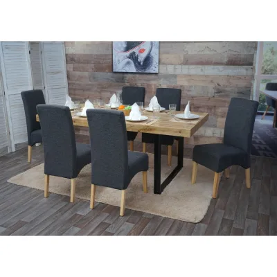 6er-Set Esszimmerstuhl Crotone, Küchenstuhl Stuhl, Stoff/Textil MVG-zertifiziert ~ dunkelgrau, helle Beine