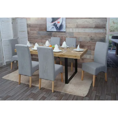 6er-Set Esszimmerstuhl Crotone, Küchenstuhl Stuhl, Stoff/Textil MVG-zertifiziert ~ hellgrau, helle Beine
