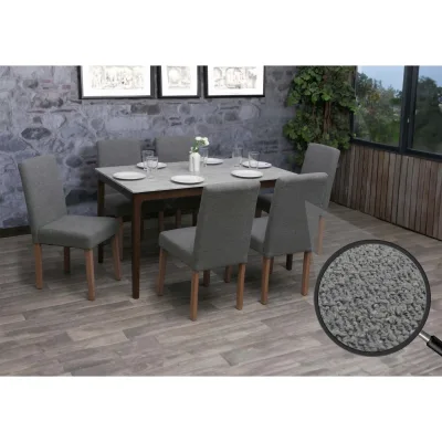 6er-Set Esszimmerstuhl Littau, Stuhl Küchenstuhl Hochlehner, Stoff/Textil Bouclé Holz ~ grau, naturfarbene Beine