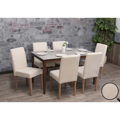 6er-Set Esszimmerstuhl Littau, Stuhl Küchenstuhl Hochlehner, Stoff/Textil Chenille Holz ~ creme, naturfarbene Beine