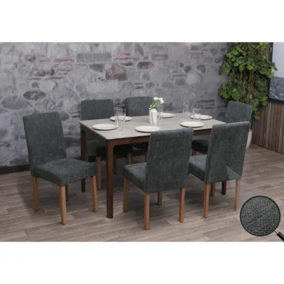 6er-Set Esszimmerstuhl Littau, Stuhl Küchenstuhl Hochlehner, Stoff/Textil Chenille Holz ~ dunkelgrau, naturfarbene Beine