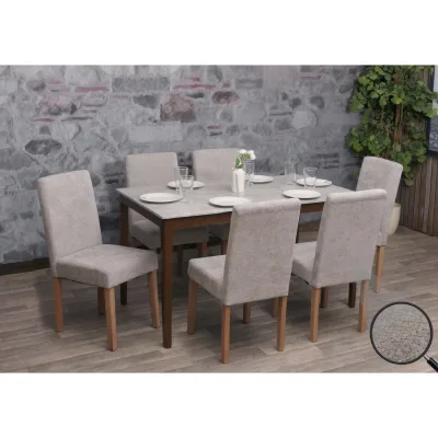 6er-Set Esszimmerstuhl Littau, Stuhl Küchenstuhl Hochlehner, Stoff/Textil Chenille Holz ~ hellgrau, naturfarbene Beine