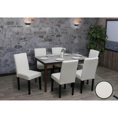 6er-Set Esszimmerstuhl Littau, Stuhl Küchenstuhl Hochlehner, Stoff/Textil Cord Holz ~ creme, dunkle Beine