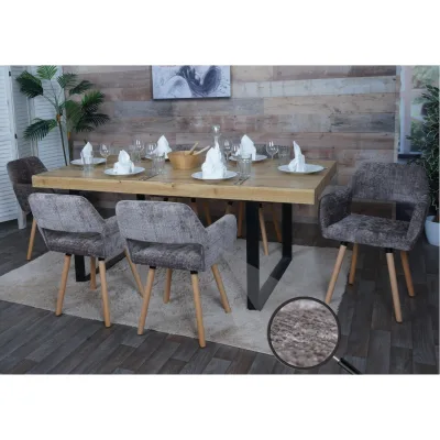 6er-Set Esszimmerstuhl MCW-A50 II, Küchenstuhl Polsterstuhl, Holz Stoff/Textil Chenille (465g/m²) MVG ~ braun