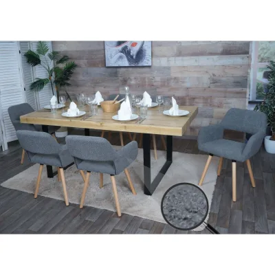 6er-Set Esszimmerstuhl MCW-A50 II, Stuhl Küchenstuhl Polsterstuhl, Holz Stoff/Textil Bouclé (450g/m²) MVG ~ dunkelgrau
