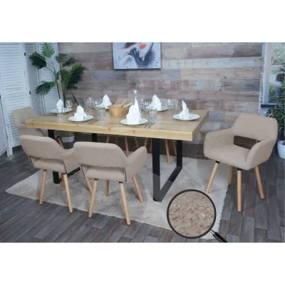 6er-Set Esszimmerstuhl MCW-A50 II, Stuhl Küchenstuhl Polsterstuhl, Holz Stoff/Textil Bouclé (450g/m²) MVG ~ taupe