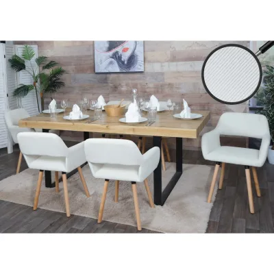 6er-Set Esszimmerstuhl MCW-A50 II, Stuhl Küchenstuhl Polsterstuhl, Holz Stoff/Textil Cord (400g/m²) MVG ~ creme-weiß
