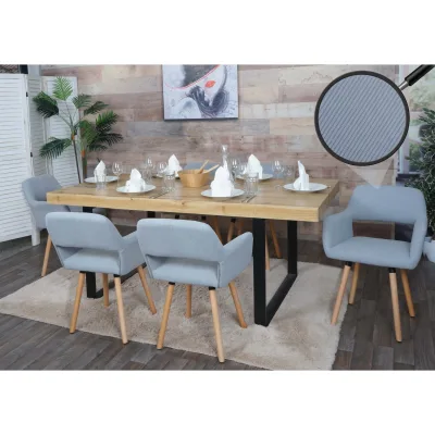 6er-Set Esszimmerstuhl MCW-A50 II, Stuhl Küchenstuhl Polsterstuhl, Holz Stoff/Textil Cord (400g/m²) MVG ~ hellgrau