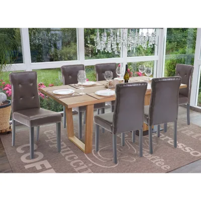 6er-Set Esszimmerstuhl MCW-E58, Stuhl Essstühle ~ Kunstleder braun, dunkle Beine