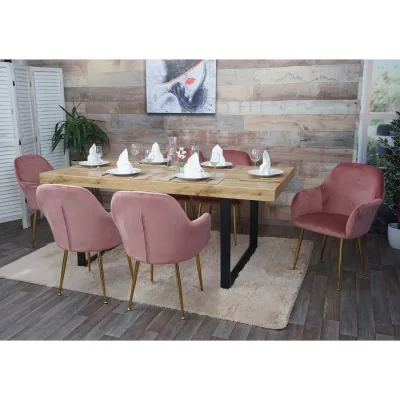 6er-Set Esszimmerstuhl MCW-F18, Stuhl Küchenstuhl, Retro Design ~ Samt altrosa, goldene Beine
