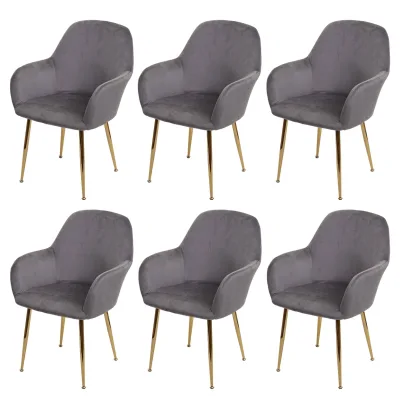 6er-Set Esszimmerstuhl MCW-F18, Stuhl Küchenstuhl, Retro Design ~ Samt grau, goldene Beine